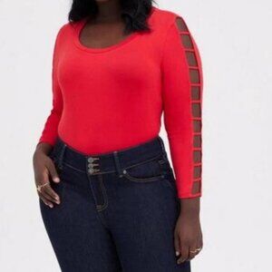 Torrid Womens Top 5X Super Soft Knit Red Ladder Sleeve Plus Size Long Sleeve Tee